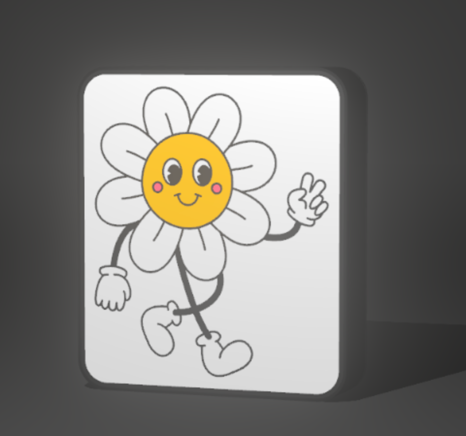 Cartoon flower character with a happy expression on a white background